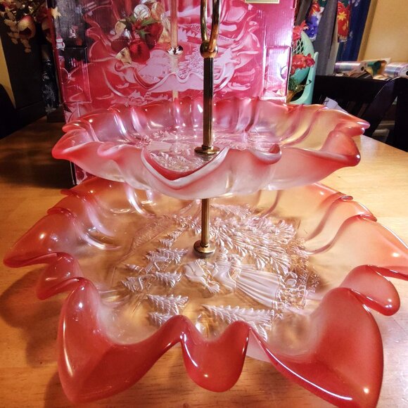 Beautiful vintage Mikasa Christmas Story Two Tier Tidbit candy cookie Server, - Picture 1 of 6